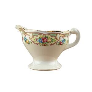 Mount Clemens Mildred Footed Creamer Floral with Gold Trim Vintage 1930s